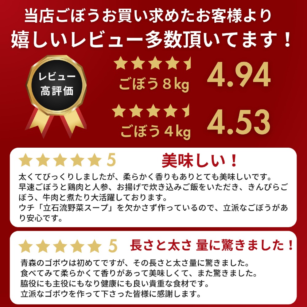 青森県産　土付　ごぼう　２L〜３L　4ｋｇ　