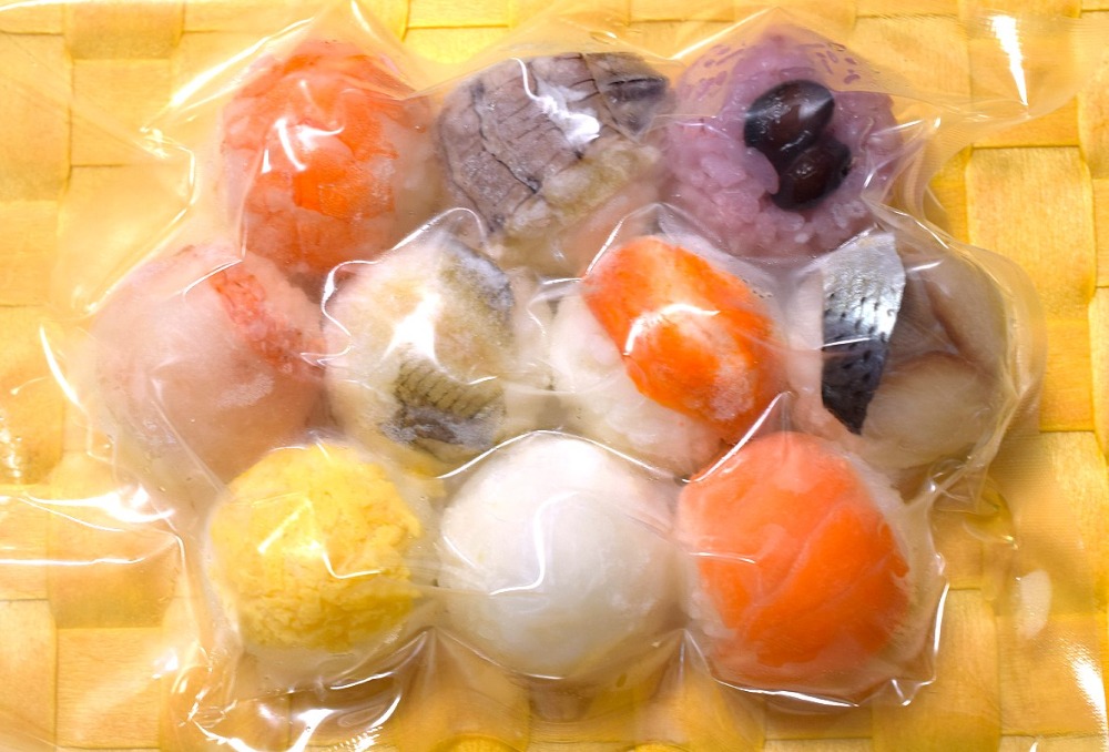 CAS凍結手まり寿司自然解凍サーモンエビ金目鯛カニイカ等