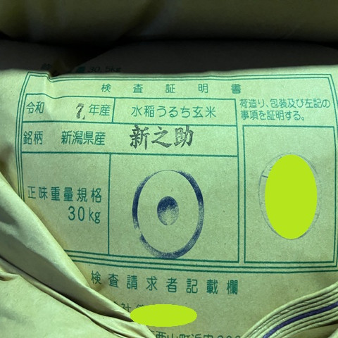 【送料無料】令和7年産 　玄米　新潟県産　 新之助　一等米