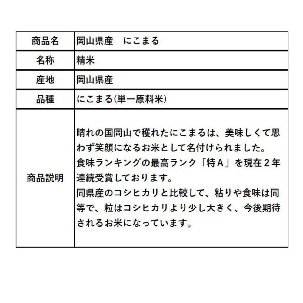 令和7年産　岡山県産　にこまる　精米　5kgx4　
