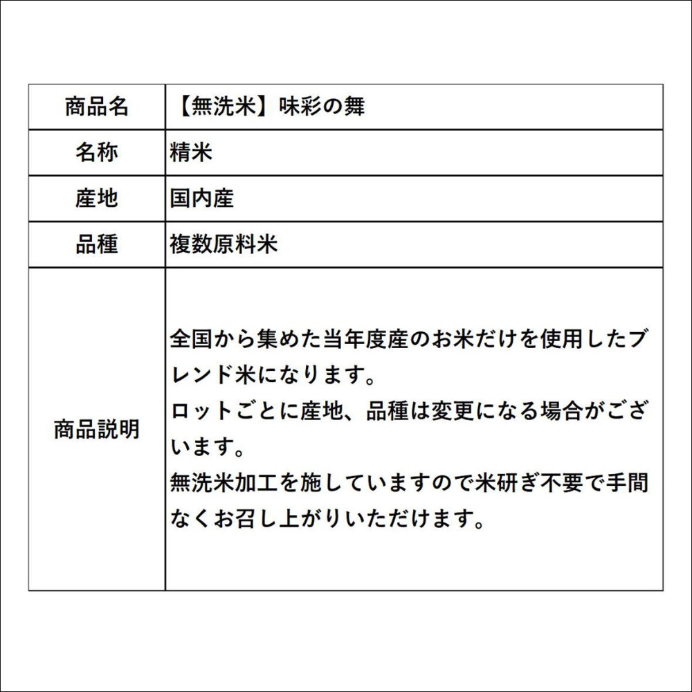 【無洗米】令和7年産　味彩の舞(ブレンド米)　精米　5kgx4